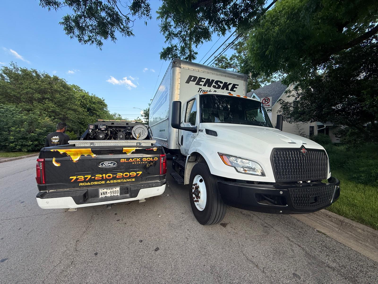 Commercial truck engine oil change service at yard Austin